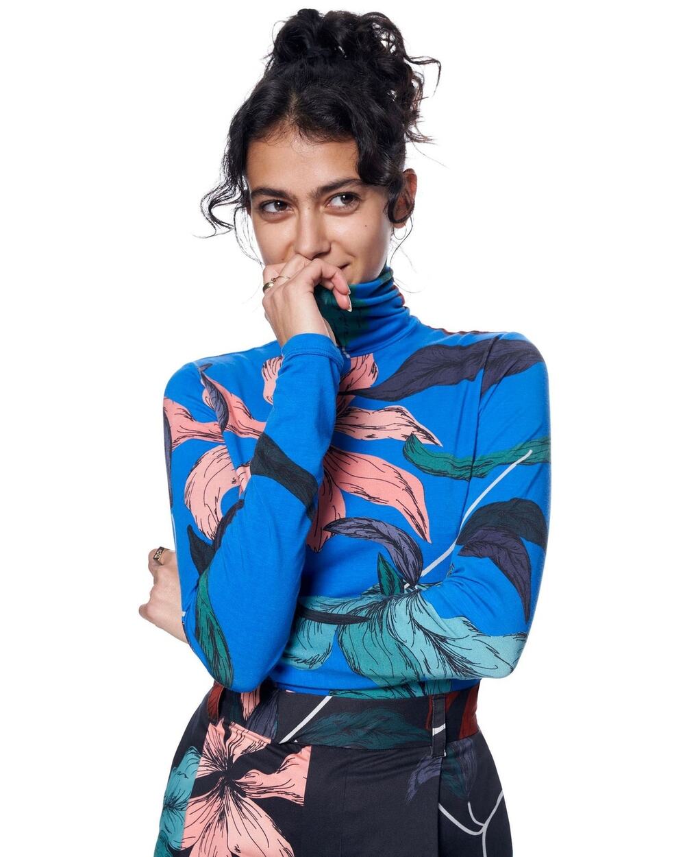 The Kit Turtleneck Top Azure Upstate Florals Small S
